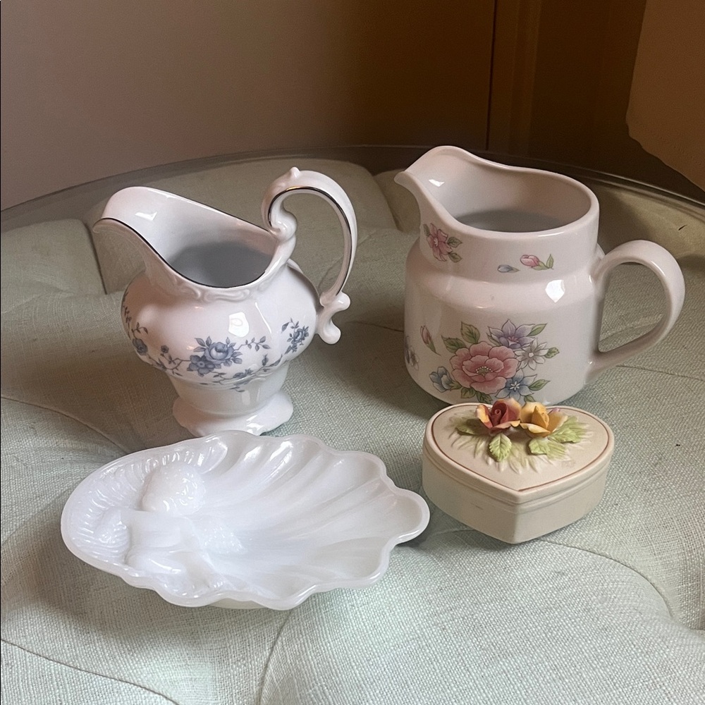 Vintage Lot- Milk Glass Avon-Fine China- F.T.D.A. 1989-Porcelain Trinket Box